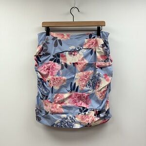 NWOT Express Floral Pleated Ruched Pencil Skirt Preppy Blue Large
